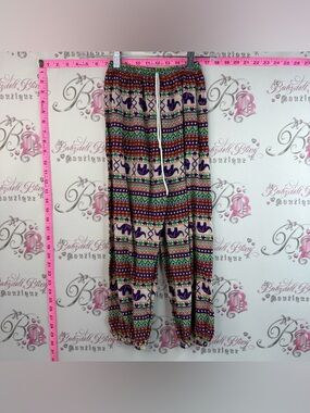 Thailand pants Purple, Orange, Green White Geometric Elastic Waist elephants